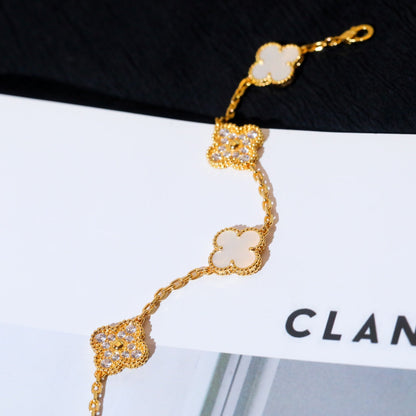 [Rosla Jewelry]CLOVER BRACELET 5 MOTIF WHITE MOP DIAMOND
