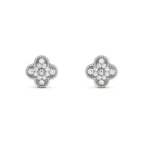 [Rosla Jewelry]CLOVER 1 MOTIFS DIAMOND STUD EARRINGS SILVER
